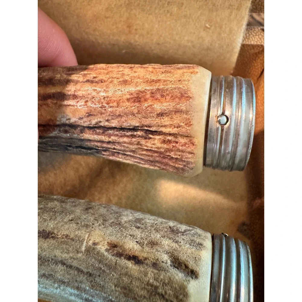 Robeson Continental Vintage Carving Set Stag Horn Handles Germany 3 Piece Etched